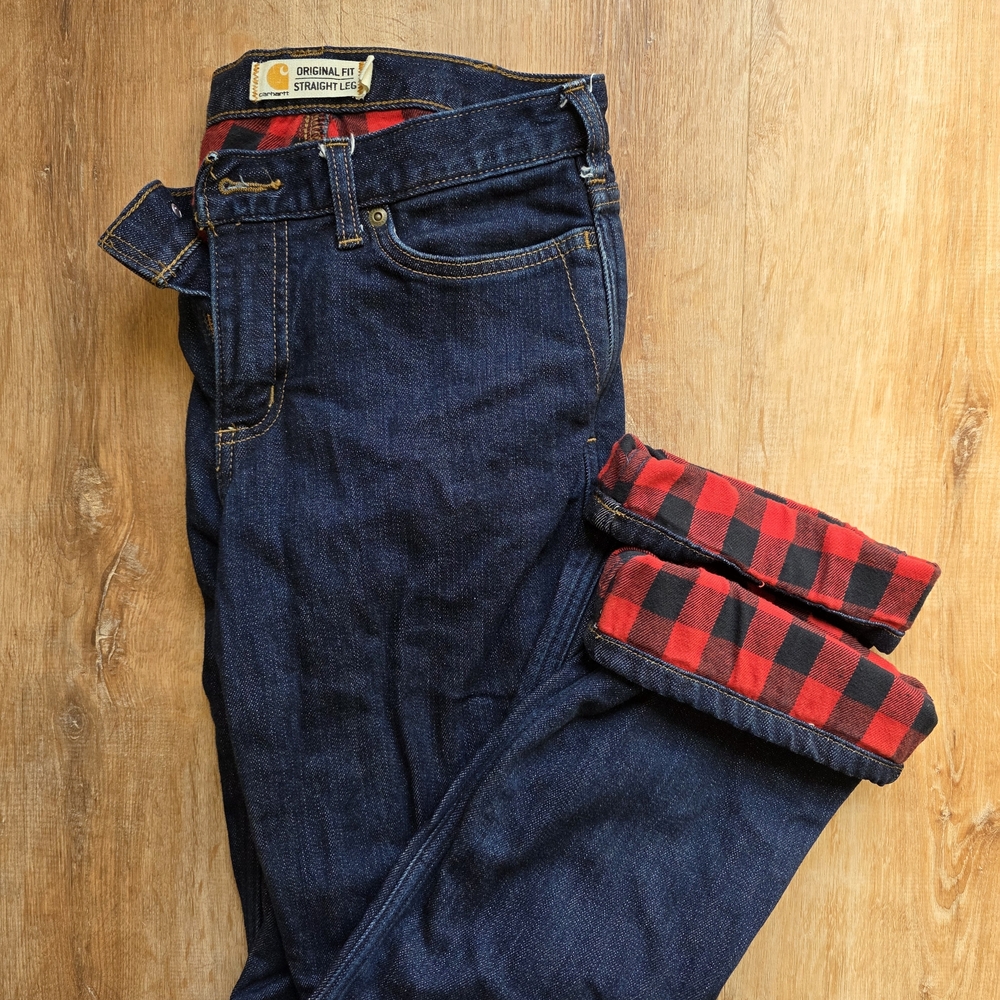 Carhartt Womens StraigStraight Jeans - Dark Blue with Red Fleece Lining
